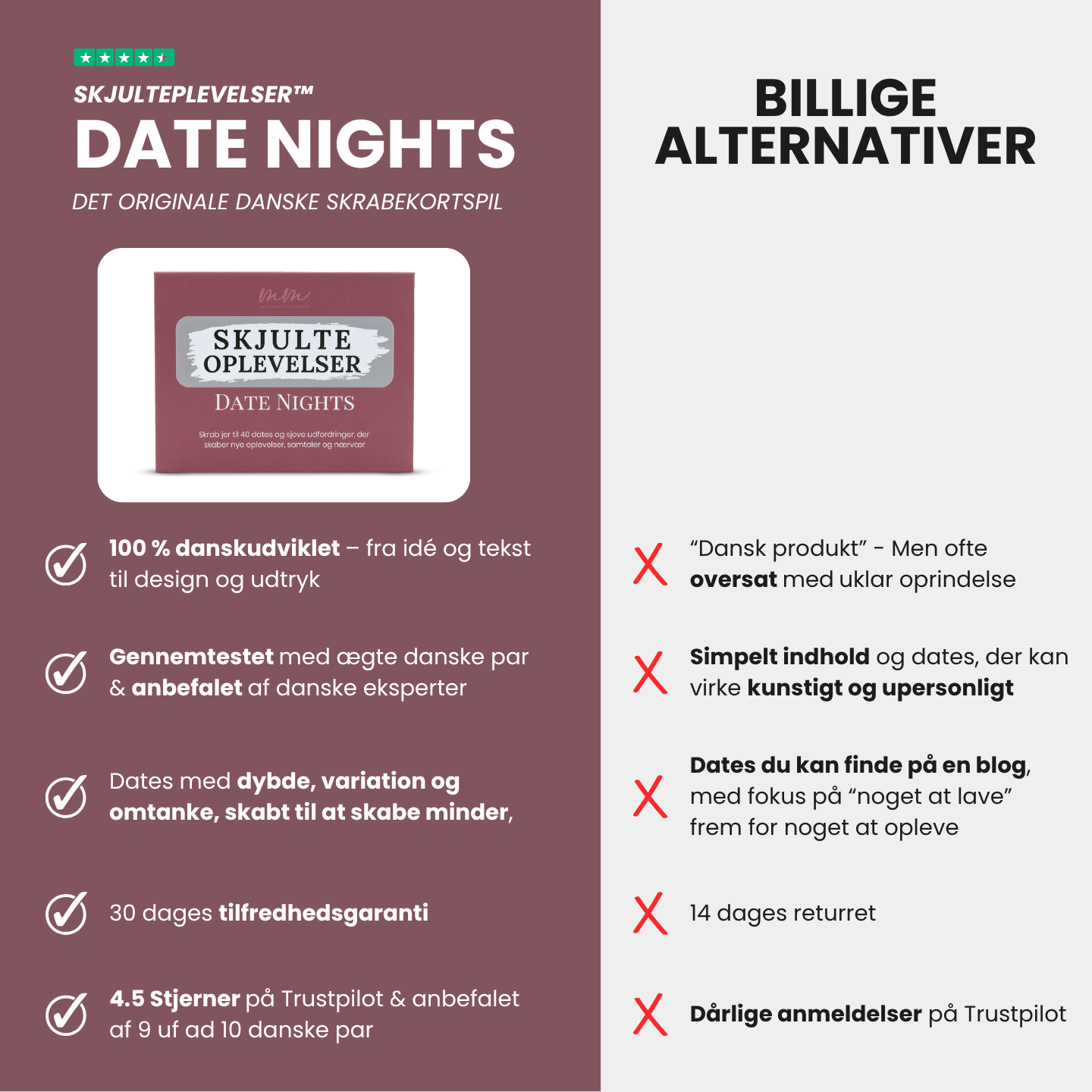 SkjulteOplevelser™ Date Nights – de originale danske skrab en date kort sammenlignet med billige alternativer