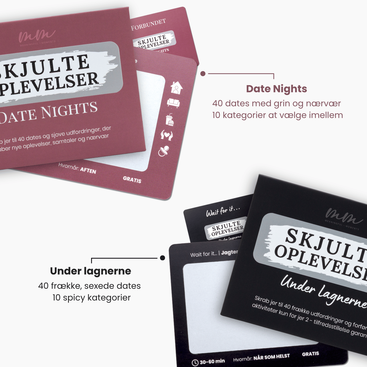 SkjulteOplevelser™ Date Nights og Under Lagnerne – skrab en date spil med romantiske, sjove og frække oplevelser til par